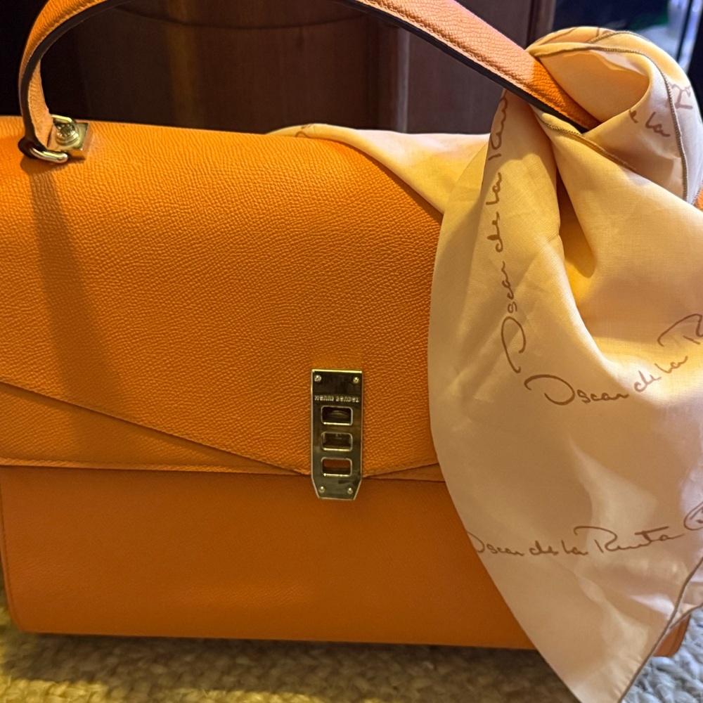 Henri Bendel Vibrant Orange Satchel with Elegant Scarf